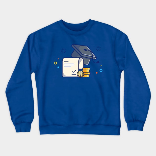 Scholarship, Graduation Cap, Certificate And Coin Cartoon Crewneck Sweatshirt by Catalyst Labs